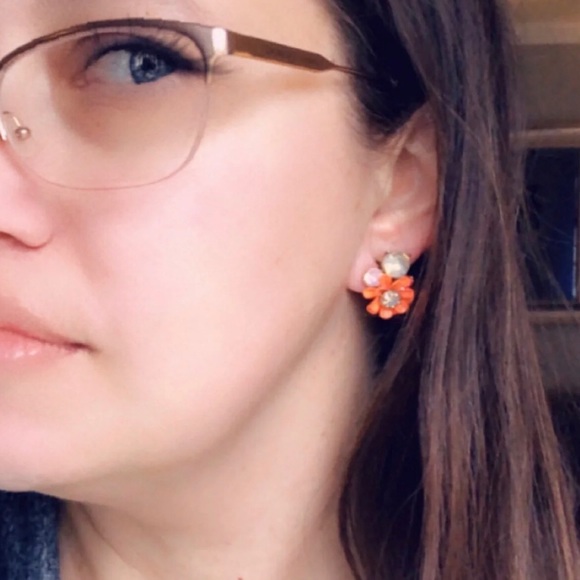 Upcycled Coral Flower & Crystal Earrings - Picture 3 of 7